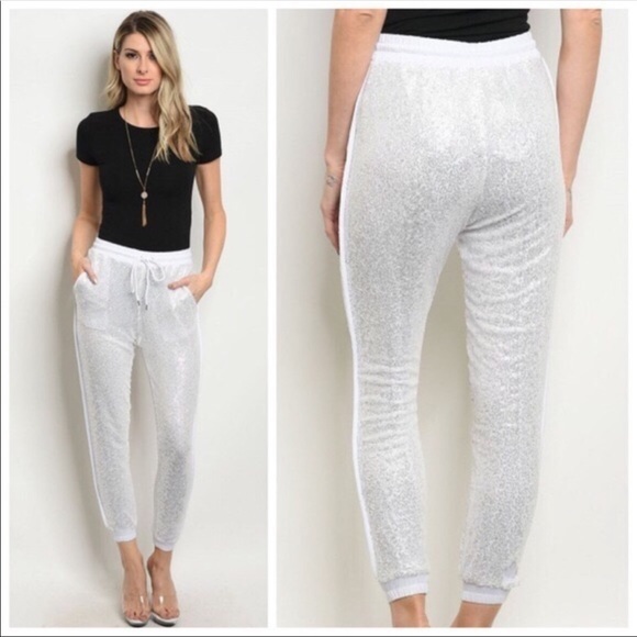 THE BOOKMARK Pants - NEW! SEQUINS WHITE JOGGERS